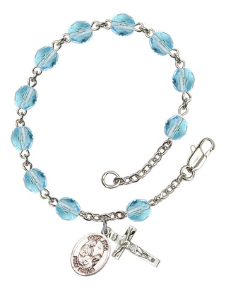 Saint Fina Engravable Rosary Bracelet with Aqua Beads