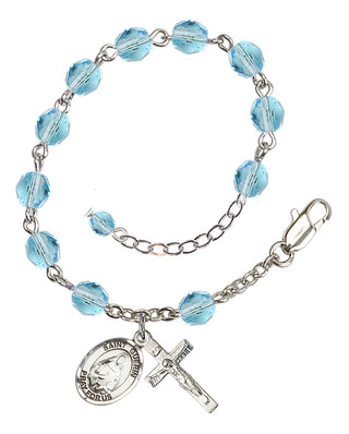 Silver-Plated 6mm Fire-Polished Saint Theodora Rosary Bracelet in Aqua Engraved Catholic Saint Jewelry