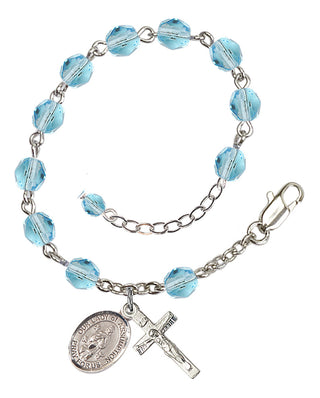 Silver-Plated 6mm Fire-Polished Our Lady of Assumption Rosary Bracelet in Aqua Engraved Catholic Saint Jewelry