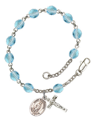 Saint Nathanael Engravable Rosary Bracelet with Aqua Beads