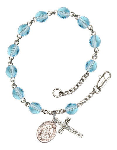 Saint Margaret of Scotland Engravable Rosary Bracelet with Aqua Beads