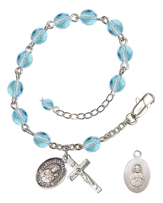 Adjustable Silver Plated 6mm Fire Polished Our Lady of Czestochowa Rosary Bracelet in Aqua