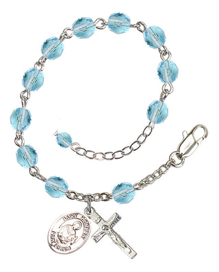 Silver-Plated 6mm Fire-Polished Saint Norbert of Xanten Rosary Bracelet in Aqua Engraved Catholic Saint Jewelry