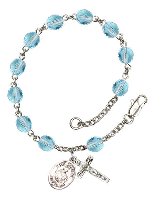 Saint Norbert of Xanten Engravable Rosary Bracelet with Aqua Beads