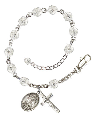 Silver-Plated 6mm Fire-Polished Saint Albert the Great Rosary Bracelet in Crystal Engraved Catholic Saint Jewelry