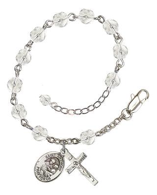 Silver-Plated 6mm Fire-Polished Saint Anthony of Padua Rosary Bracelet in Crystal Engraved Catholic Saint Jewelry
