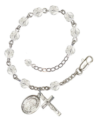 Silver-Plated 6mm Fire-Polished Saint Apollonia Rosary Bracelet in Crystal Engraved Catholic Saint Jewelry