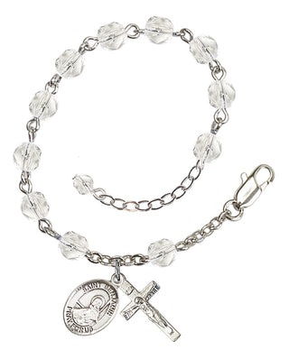 Silver-Plated 6mm Fire-Polished Saint Benjamin Rosary Bracelet in Crystal Engraved Catholic Saint Jewelry