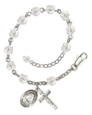 Silver-Plated 6mm Fire-Polished Saint Katharine Drexel Rosary Bracelet in Crystal Engraved Catholic Saint Jewelry