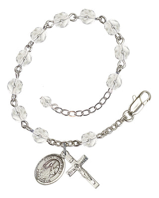 Silver-Plated 6mm Fire-Polished Saint Genevieve Rosary Bracelet in Crystal Engraved Catholic Saint Jewelry