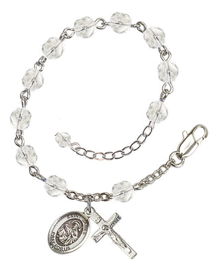 Silver-Plated 6mm Fire-Polished Saint James the Greater Rosary Bracelet in Crystal Engraved Catholic Saint Jewelry