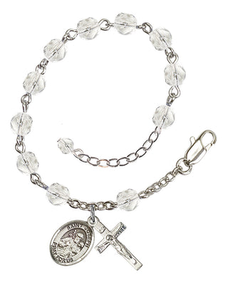 Silver-Plated 6mm Fire-Polished Saint Joseph Rosary Bracelet in Crystal Engraved Catholic Saint Jewelry