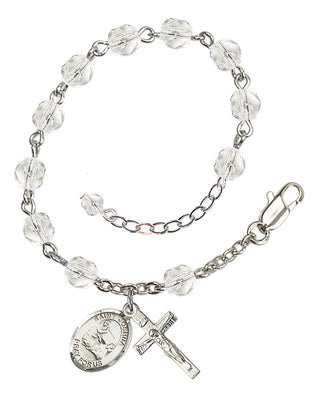 Silver-Plated 6mm Fire-Polished Saint Joshua Rosary Bracelet in Crystal Engraved Catholic Saint Jewelry