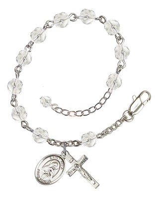 Silver-Plated 6mm Fire-Polished Saint Rita of Cascia Rosary Bracelet in Crystal Engraved Catholic Saint Jewelry