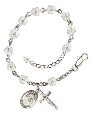 Silver-Plated 6mm Fire-Polished Saint Robert Bellarmine Rosary Bracelet in Crystal Engraved Catholic Saint Jewelry