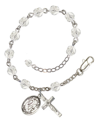 Silver-Plated 6mm Fire-Polished Our Lady Star of the Sea Rosary Bracelet in Crystal Engraved Catholic Saint Jewelry