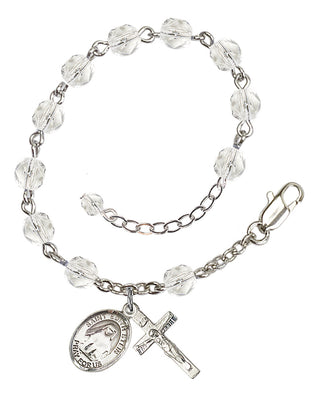 Silver-Plated 6mm Fire-Polished Saint Edith Stein Rosary Bracelet in Crystal Engraved Catholic Saint Jewelry