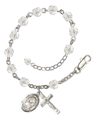 Silver-Plated 6mm Fire-Polished Our Lady of la Vang Rosary Bracelet in Crystal Engraved Catholic Saint Jewelry
