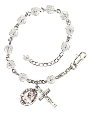 Silver-Plated 6mm Fire-Polished Saint Marcellin Champagnat Rosary Bracelet in Crystal Engraved Catholic Saint Jewelry