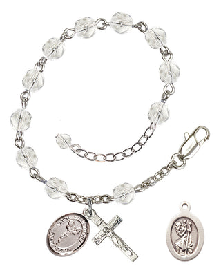 Adjustable Silver Plated 6mm Fire Polished Saint Christopher/Cheerleading Rosary Bracelet in Crystal