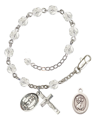 Adjustable Silver Plated 6mm Fire Polished Saint Christopher/Lacrosse Rosary Bracelet in Crystal
