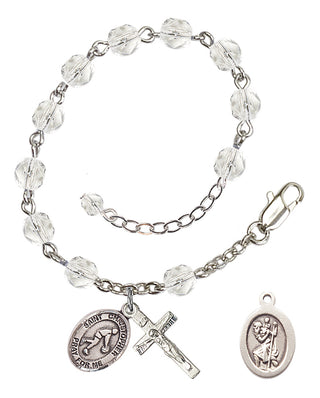 Adjustable Silver Plated 6mm Fire Polished Saint Christopher/Basketball Rosary Bracelet in Crystal