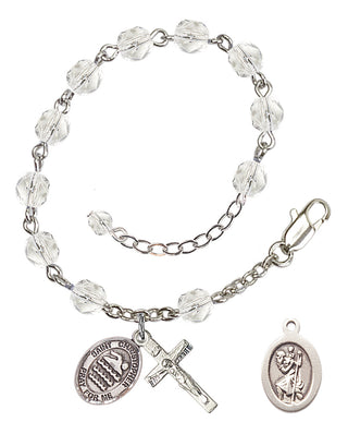 Adjustable Silver Plated 6mm Fire Polished Saint Christopher/Swimming Rosary Bracelet in Crystal