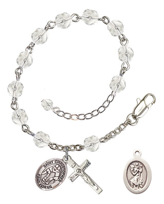 Adjustable Silver Plated 6mm Fire Polished Saint Christopher/Wrestling Rosary Bracelet in Crystal