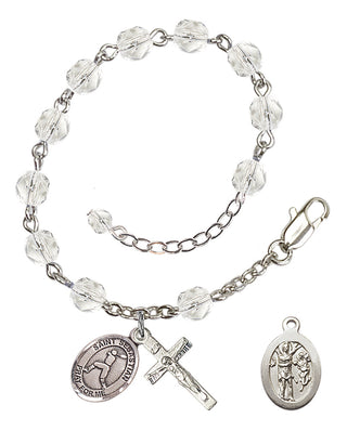 Adjustable Silver Plated 6mm Fire Polished Saint Sebastian/Baseball Rosary Bracelet in Crystal