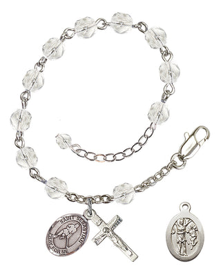 Adjustable Silver Plated 6mm Fire Polished Saint Sebastian/Ice Hockey Rosary Bracelet in Crystal