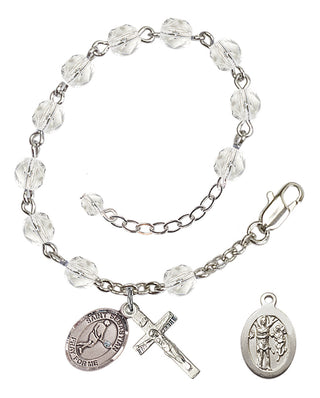 Adjustable Silver Plated 6mm Fire Polished Saint Sebastian/Tennis Rosary Bracelet in Crystal