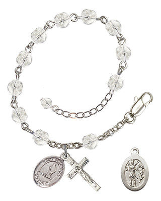 Adjustable Silver Plated 6mm Fire Polished Saint Sebastian/Skiing Rosary Bracelet in Crystal