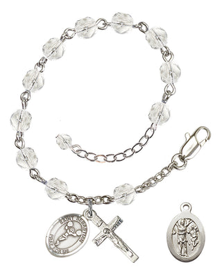 Adjustable Silver Plated 6mm Fire Polished Saint Sebastian/Cheerleading Rosary Bracelet in Crystal
