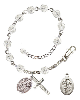 Adjustable Silver Plated 6mm Fire Polished Saint Sebastian/Wrestling Rosary Bracelet in Crystal