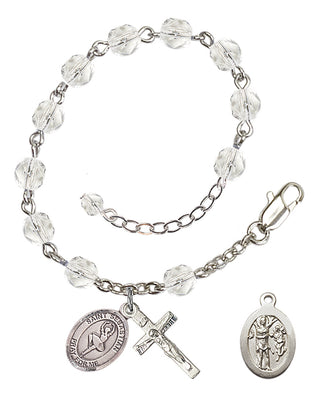Silver-Plated 6mm Fire-Polished Saint Sebastian/Dance Rosary Bracelet in Crystal Engraved Catholic Saint Jewelry