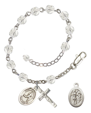 Adjustable Silver Plated 6mm Fire Polished Saint Sebastian/Track & Field Rosary Bracelet in Crystal
