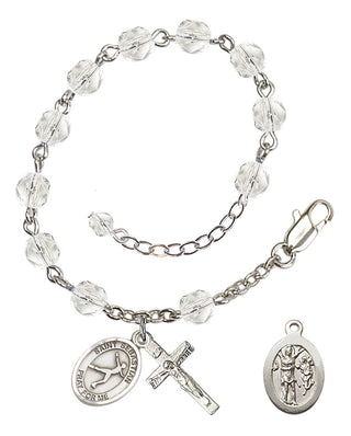 Adjustable Silver Plated 6mm Fire Polished Saint Sebastian/Figure Skating Rosary Bracelet in Crystal