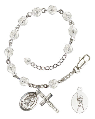 Adjustable Silver Plated 6mm Fire Polished Saint Rita / Baseball Rosary Bracelet in Crystal