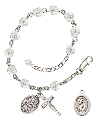 Adjustable Silver Plated 6mm Fire Polished Saint Christopher/Motorcycle Rosary Bracelet in Crystal