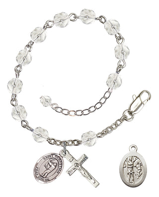 Adjustable Silver Plated 6mm Fire Polished Saint Sebastian / Archery Rosary Bracelet in Crystal