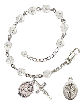 Adjustable Silver Plated 6mm Fire Polished Saint Sebastian / Rodeo Rosary Bracelet in Crystal