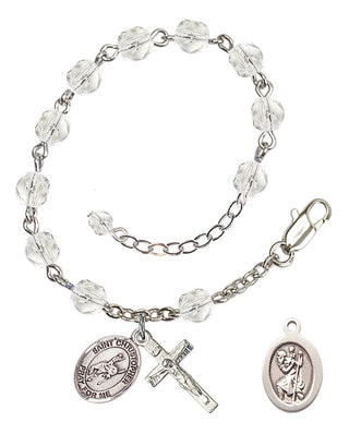 Adjustable Silver Plated 6mm Fire Polished Saint Christopher / Rodeo Rosary Bracelet in Crystal