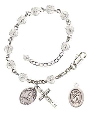 Adjustable Silver Plated 6mm Fire Polished Saint Christopher / Skiing Rosary Bracelet in Crystal