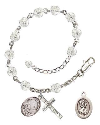 Adjustable Silver Plated 6mm Fire Polished Saint Christopher / Fishing Rosary Bracelet in Crystal