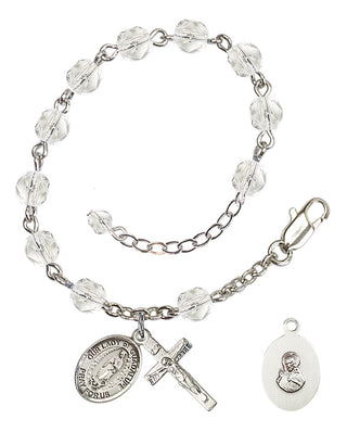 Silver-Plated 6mm Fire-Polished Our Lady of Guadalupe Rosary Bracelet in Crystal Engraved Catholic Saint Jewelry