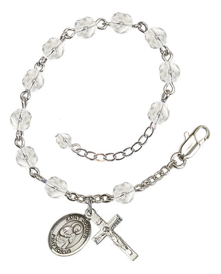 Silver-Plated 6mm Fire-Polished Saint Isaac Jogues Rosary Bracelet in Crystal Engraved Catholic Saint Jewelry