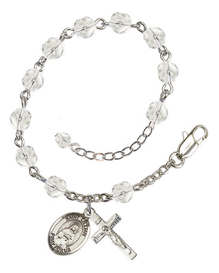 Silver-Plated 6mm Fire-Polished Saint Lillian Rosary Bracelet in Crystal Engraved Catholic Saint Jewelry
