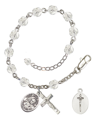 Adjustable Silver Plated 6mm Fire Polished Saint John Paul II Rosary Bracelet in Crystal