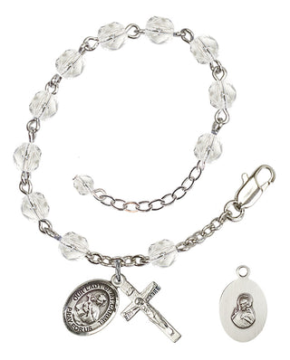 Adjustable Silver Plated 6mm Fire Polished Our Lady of Mount Carmel Rosary Bracelet in Crystal