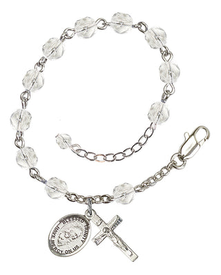 Silver-Plated 6mm Fire-Polished Bl. Trinity Rosary Bracelet in Crystal Engraved Catholic Saint Jewelry